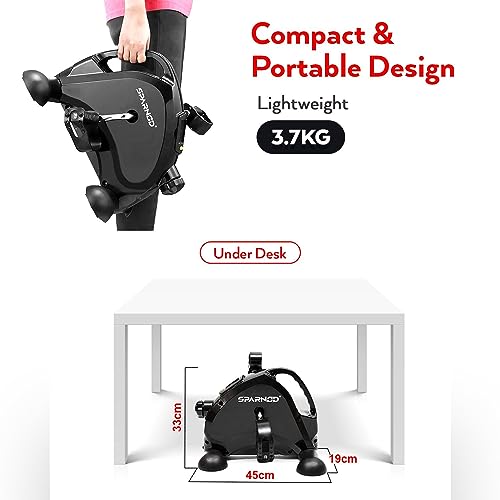 Image of Sparnod Fitness SMB-400 Mini Bike Your Workout Solution for Arms & Feet for Home and Office: Portable Under Desk Pedal Exerciser with Adjustable Resistance & LCD Monitor