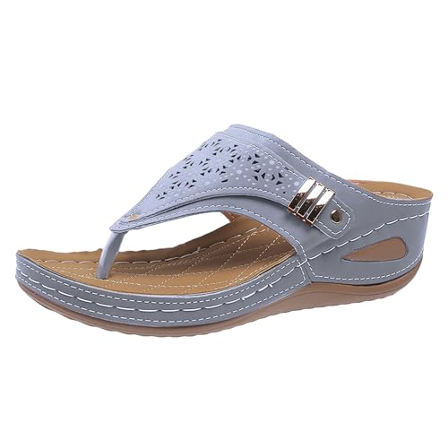 CUTeFiorino Chanclas para mujer, estilo vintage, de goma, cómodas, estilo bohemio, de piel sintética, ortopédica, antideslizante, azul claro, 37 EU