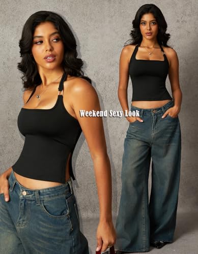 Navneet Women Y2K Backless Halter Top Going Out Side Slit Open Back Crop Tank Top Date Night Club Rave Concert Tops4