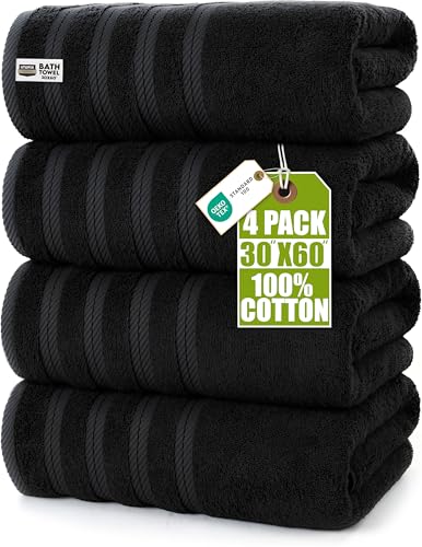 Image of Utopia Towels 4 Pack Premium Extra Large Bath Towels Set, (30 x 60 Inches) 100% Ring Spun Cotton 500GSM, Lightweight and Highly Absorbent Quick Drying Towels, Perfect for Daily Use (Black)