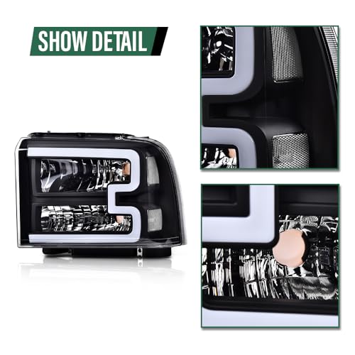 Image of GRAND ORANGE LED DRL Headlight Assembly Compatible with Ford Excursion 05 /Fit Ford F250 F350 F450 F550 Super Duty 05-07 HeadLamps LH & RH Clear lens Black Housing White Reflector Headlights FO2503217