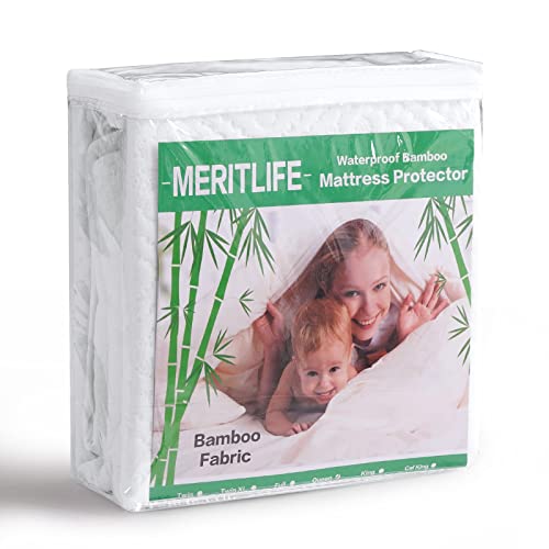 Premium 100% Waterproof King Size Mattress Protector Cooling Tech Bamboo Mattress Cover Noiseless Soft Breathable Mattress Pad Fitted Style 8"-21" Deep Pocket Washable (White Beehive,King) #TOP6