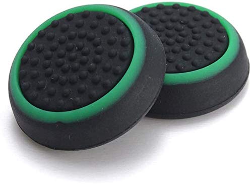 Silicone Thumbstick Caps for PS4, Xbox One, PS3, Xbox 360, PS2 and Other Game Controllers Black w/Green