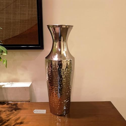 Image of Hosley 18 Inch High Silver Color Metal Hammered Vase| Modern Flower Vase for Pampas Grass, Dried Flowers, Home & Office Decor, Centerpiece, Wedding Home, Handcrafted Gift Flower Vase, Pack of 1