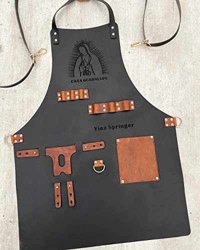 Custom Leather Apron - Grill Apron, Bbq Apron, Woodworking Apron, Barber Apron, Handcraft (Black) #TOP6
