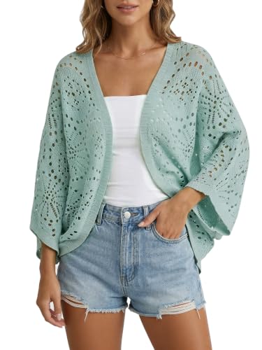 Image of Womens Crochet Cardigan Lightweight Summer 3 /4 Sleeve Cover Up
