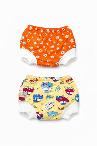 Image of Premium Baby Diaper Pants / Potty Training Panties / Padded Underwear for 0 - 4 Years | Soft, Washable & Reusable Cotton Nappies for Boys & Girls | Leakproof, Absorbent & Breathable | 2 /3 /4 Pack | Leakproof, Absorbent (Premium With Rib, 0-1 years, 2, count)