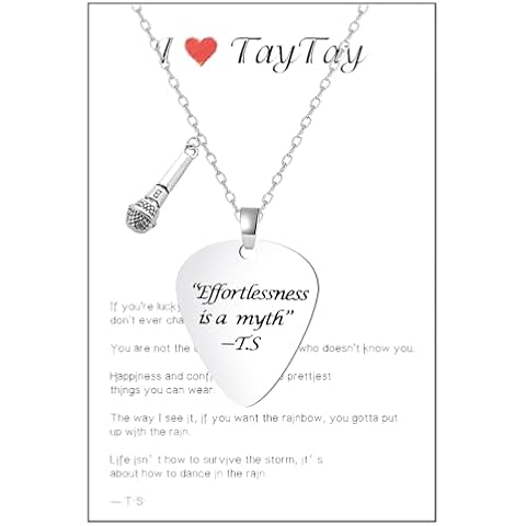 Moiegouct Personalized Guitar Pick Necklace Stainless Steel Quote Silver Pendant Necklace Outfits Jewelry Accessories Inspired Fans Gift Merch Cover