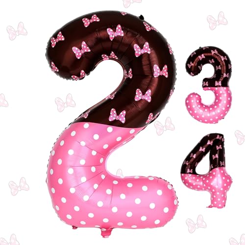 40 Inch Cartoon Mouse Number 2 Balloon Black Pink Themed Birthday Party Decorations for Girls & Boys Animation Style 2nd Anniversary Birthday Balloon Kids Birthday Party Supplies