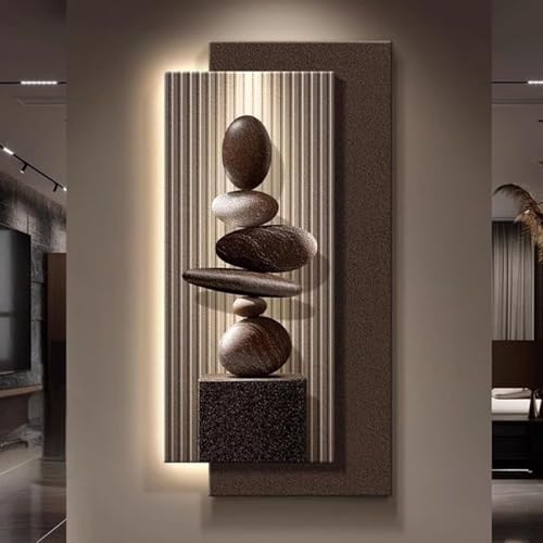 Art mural grès 3D LED : une œuvre verticale en pierre sculptée pour design luxueux