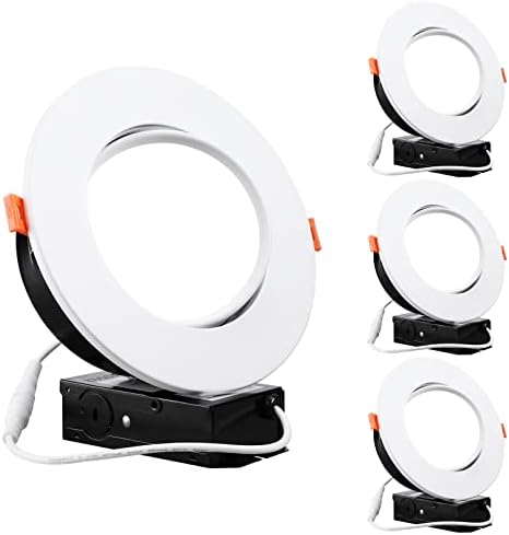 TORCHSTAR 6 Inch Gimbal LED Recessed Lighting with Junction Box, 13.5W IC Rated Air Tight Directional Swivel Downlight, CRI90+ Dimmable Canless LED Recessed Light, 5000K, ETL, Energy Star, Pack of 4