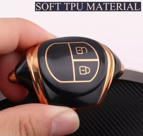 Image of TPU Car Key Cover Black&Golden Fit for with Suzuki Swift, Baleno, Wagonr, Alto, Brezza, Dzire, Ertiga, Celerio, S-presso, Ignish, Ciaz, S-Cross, XL-6, Fronx, Jimny(Suzuki, 2 Button R Key)