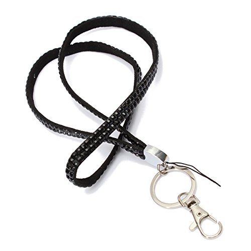 SODIAL(R) Correa negro Bling De Rhinestone Cristal De Llavero Correa Personalizado Para Insignia De Identificacion
