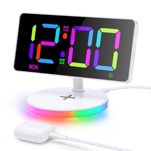 Bestcool Alarm Clock with Wireless Charging, Adjustable LED Digital Clock Large Display Bedside Clock with Dynamic RGB Light USB Charger Dual Alarms Snooze Mirror Clock for Bedroom, Office, Gift Bestcool Alarm Clock with Wireless Charging, Adjustable LED Digital Clock Large Display Bedside Clock with Dynamic RGB Light USB Charger Dual Alarms Snooze Mirror Clock for Bedroom, Office, Gift