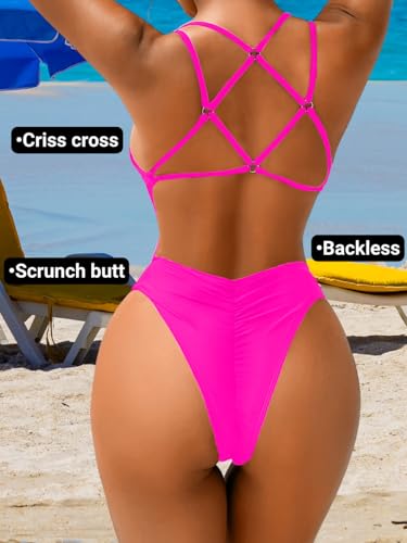 Image of ShawGobow Sexy Swimsuit for Women,Backless Scrunch Butt High Cut Monokini,One Piece Cheeky Bathing Suit Beach Pool Party