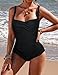 Ekouaer Women's One Piece Swimsuit Ruched Tummy Control Bathing Suits Vintage Retro Push Up Swimwear Black XXLarge