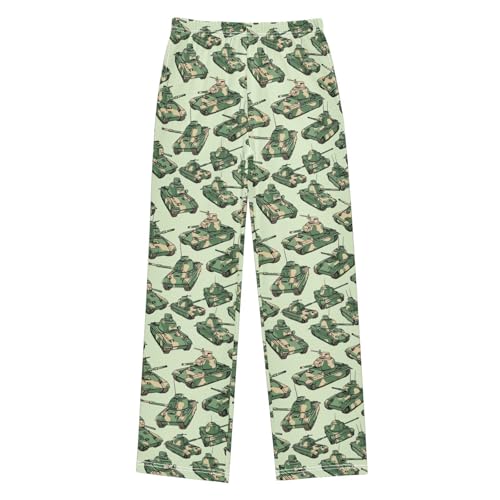 Pajama Bottoms, Tank Pattern Pajamas Pant Lounge Wear Green Sleep Long Pants Casual Sleepwear PJS