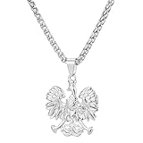 SAELACY 14K Gold Silver Tone Poland Symbol Eagle Pendant Necklace for Women Men Polska Poles Jewelry with 3mm Wheat Chain 20"+2" (white, chain length:20"+2")