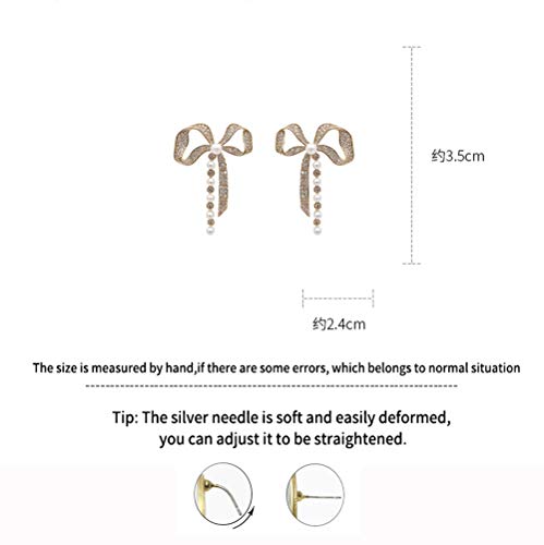 Sevenstone Bowknot Tassel Earrings Silver Cuff Pearl Cubic Zirconia Crawler Bow Stud Chain Crystals Earrings Set For Women Girls #TOP5