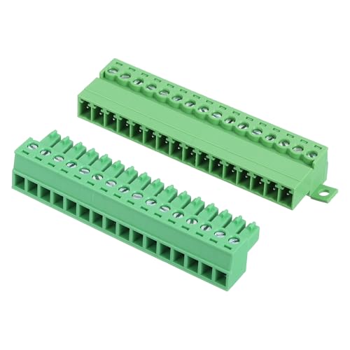sourcing map 16 Pin Screw Terminal Block Connector,3.81mm/0.15 Inch Pitch Male & Female PCB Mount Screw Terminal 300V 8A Green Terminal Block Connector for Home Electronic Project