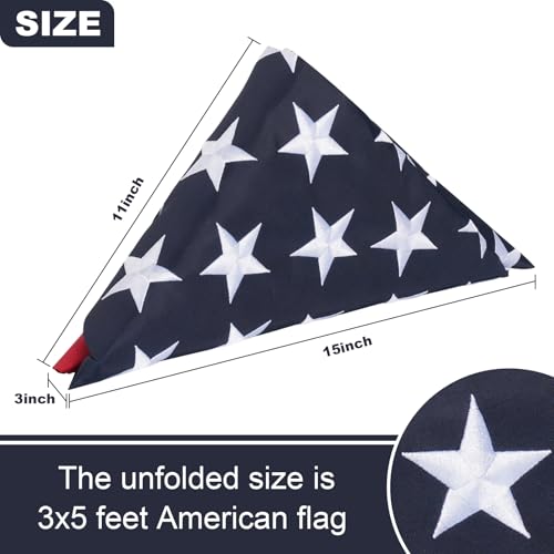 Bradford Cotton Folded American Flag 3x5 ft Embroidered USA Memorial Flags for Veteran Military Graves, Cloth Honoring Memorial Size Flag for Dispay Case by Bradford - Image 3