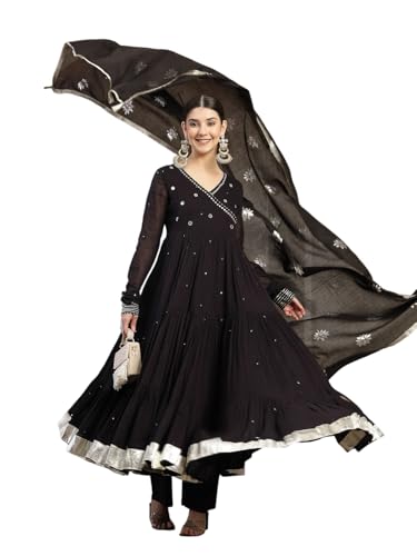Image of Gulmohar Jaipur Women's Malmal Solid Angrakha Neck Anarkali Kurta Suit Set