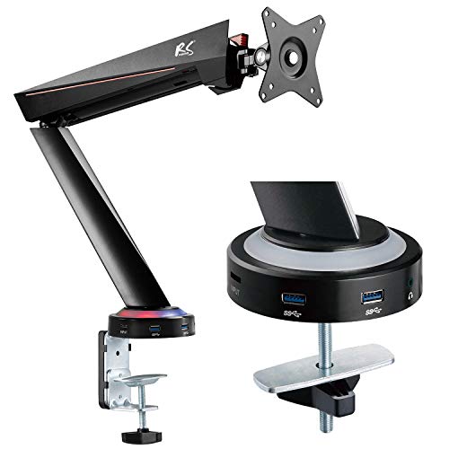 NanoRS RS886 - Soporte de Escritorio para Monitor de Videojuegos (17-32", 2 Puertos USB 3.0, Conector para micrófono/Auriculares, 1 Puerto USB 3.0 (Micro-B), iluminación LED Cover