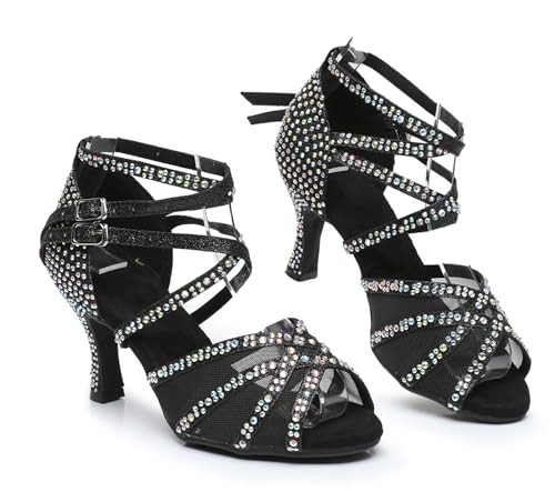Womens Professional Dancing Shoes with Rhinestones Mesh Elegant Wedding Formal Sandals4