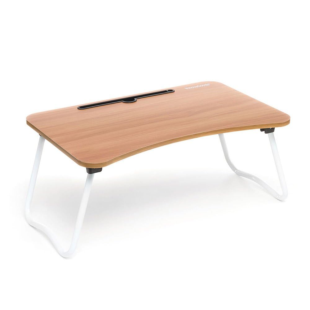InnovaGoods - Tavolo Pieghevole Multiuso Muvisk, Portatile per PC, Scrivania Regolabile, Supporto Tablet e Cellulare, Compatto e Leggero, Bianco, 60x27x40cm, Metallo
