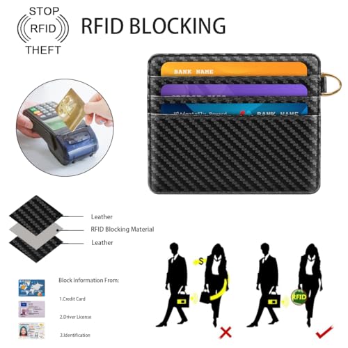 Image of Slim Minimalist Pocket Credit Card Holder Wallet Men | RFID Blocking Lightweight Thin Small Cute Card Cases, Carbon Fiber