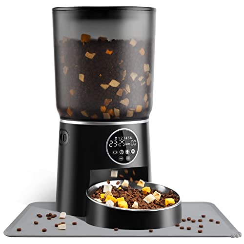 Automatic Cat Feeder With Feeding Mat, 5L Cat Dry Food Dispenser Timed Feeder For Cats And Dogs With Programmable Portion Control, 1-6 Meals Per Day, Voice Recorder, Dual Power Supply #TOP11