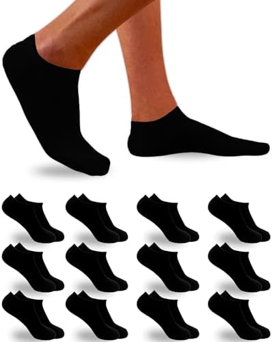 DIVABONNA 12 Pairs Men's Short Socks – Short Women's Socks – Men's No Show Socks – Anti-Odour and Breathable (8-11, Black)