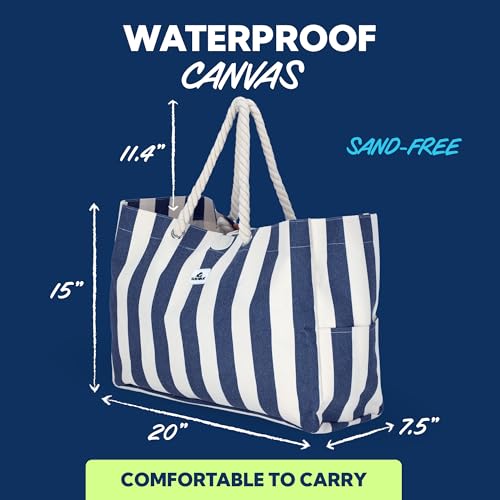 Image of SUN NINJA Canvas Beach Tote Bag with 3 Pockets and a Wooden Closure Toggle