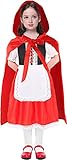 【3 tlg. Kinderkostüm】Kostümset Lieferumfang: 1* Langes Kleid, 1* Langer Kapuzenumhang, 1* Schürze.(Strumpfhose und Schuhe sind nicht enthalten)