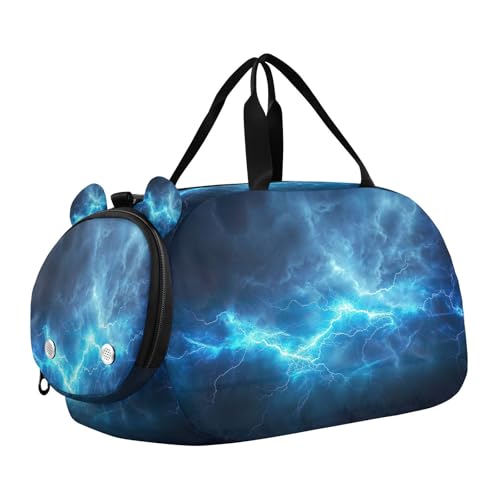 YETTASBIN Sport Travel Duffel Bag for Girls Boys, Thunder Lighting Large Waterproof Weekender Overnight Bag, Detachable Shoulder Strap Gym Bag with Shoe Compartment & Wet Pocket