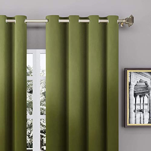 Image of High Sofa Quality Velvet Solid Grommet Room Darkening Eyelet Door Curtains for Living Room (8 Feet, Leaf Green) - Set of 2 Pieces