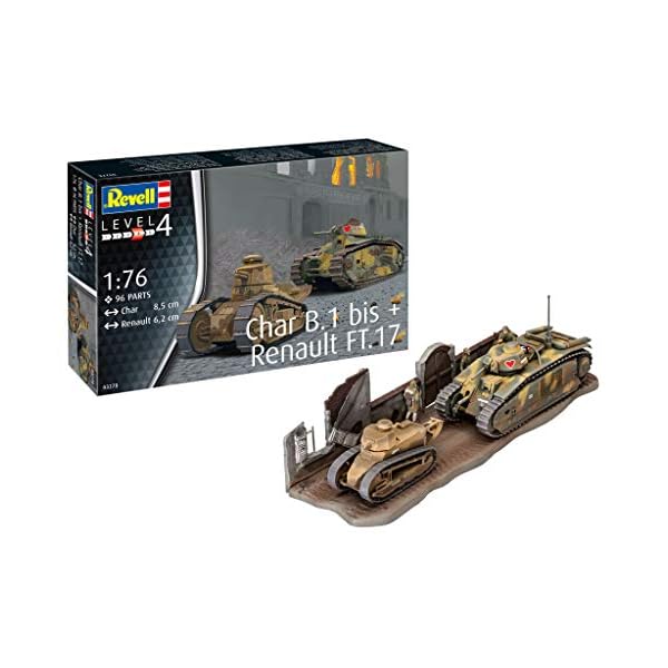 Revell GmbH 03278 3278 1:76 Char B.1 bis & Renault FT.17 Kunststoff Modellbausatz, Mehrfarbig, 1/76