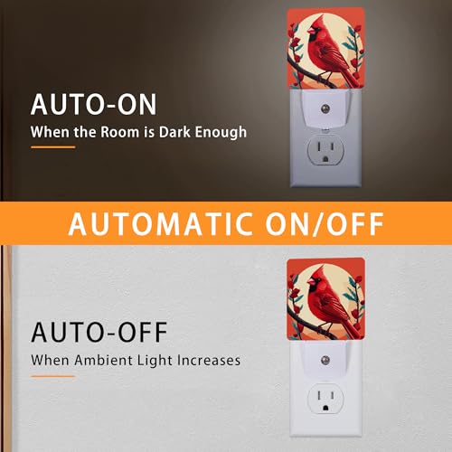 Image of Red Cardinal Night Light,Night Lights Plug into Wall with Dusk to Dawn Sensor,Lamp for Bedroom Bathroom Hallway Nightlight for Women Girls