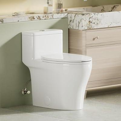 Compact One Piece Toilet, Dual Flush 0.8/1.28 GPF Elongated Toilet for Bathroom, Standard Toilet with Comfort Chair Seat, ADA Height 17.33",12" Rough-In