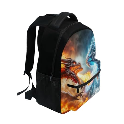 GAIGEO Fire Dragon Ice Dragon Battle School Backpack, Robust 18L Name Tag Backpack for Teens, Upright Structure, M2