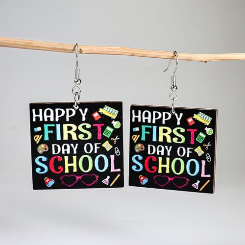 Teacher's Day Earrings Graduation Wooden Dangle Earrings Dainty Cap Clothes Book Shape School Earrings Shinning Giltter Last First Day of School Drop Earrings Back to School Jewelry Gifts3