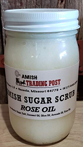 Amish Sugar Scrub all Natural Homemade Product! 1 pint glass jar Facial Scrub (Rose Oil)
