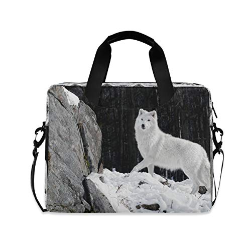 White Snow Wolf Laptop Shoulder Bag Notebook Computer Handbag Sleeve Table Carrying Case Messenger Bags Fits 15.4 In for Youth M