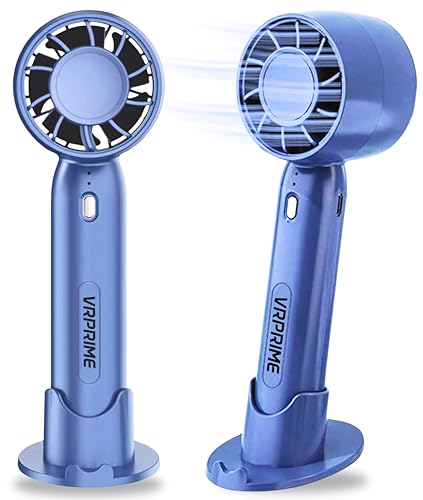 Image of VR PRIME Portable Hand Fan Rechargeable | Mini USB 1000Mah Battery Fan for Summer | Small Fan for Face, Home, Office & Travel (Blue)