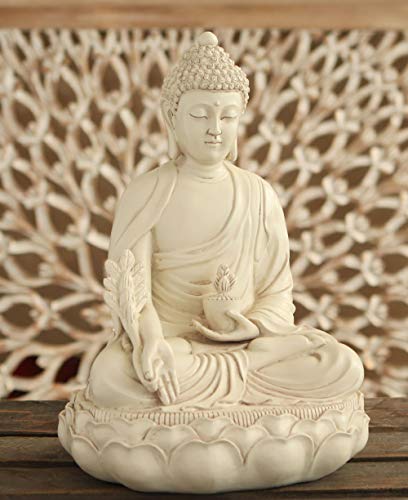 Buddha Groove Healing Medicine Buddha Statue With Elegant Off-White Finish And Made Of Cast Stone In A Minimalist Serene Design | 11.5 Inches Tall #TOP3