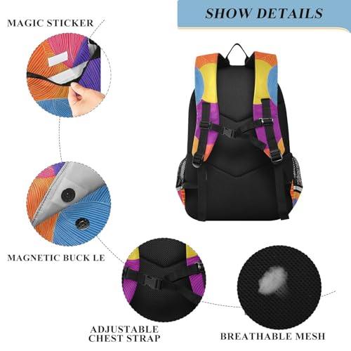 personalized kids backpacks for girls 8-12： adjustable book bags for middle school in assorted colors - abstract colorful Ball yarn3