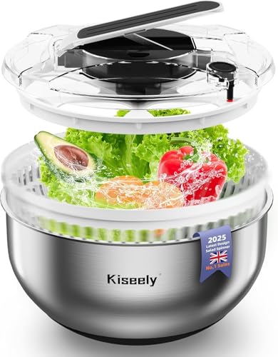 Stainless Steel Salad Spinner, Easy Press Large Vegetable Dryer W...