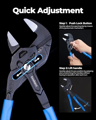 Image of toolant 10-INCH Plier Wrench, CR-V Construction Adjustable Wrench With Pouch, Black Finish Smooth Jaw Pliers, Parallel Jaws with Comfortable Grips, Suitable for All Types of Nuts, Water Pipes, etc