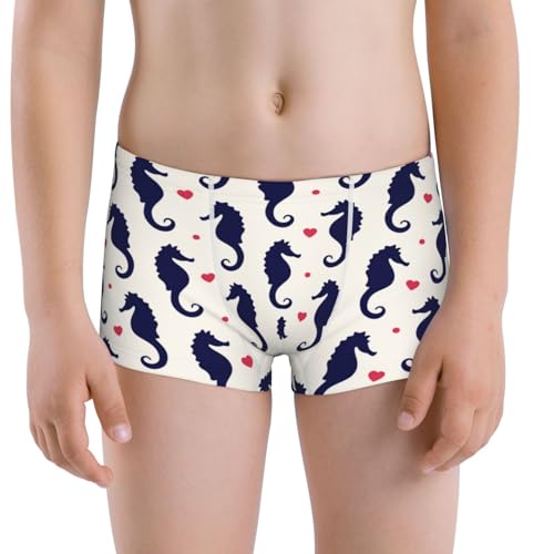 Boys' Cotton Boxer Brief Soft Underwear-Seahorses And Hearts