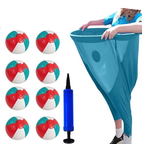 Juego de pantalones de abuela para jardín, divertido juego de pantalones de abuela elásticos gigantes para exteriores, con 8 pelotas de saltar + 1 inflador, ideal para fiestas familiares y juegos de